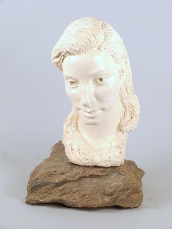 Waylande Gregory - Holly Zausner" Sculpture": (American 1905-1971) Holly Zausner by Waylande Gregory". On a stone pedestal. 15"H (20"H)"