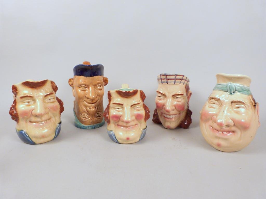 5 Sarreguemines Face Pitchers: Differing vintages