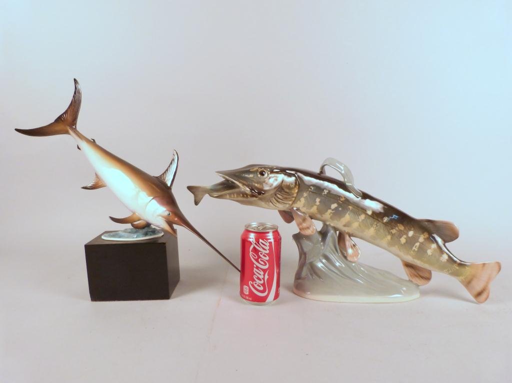 Royal Worcester Swordfish & Royal Dux Trout: Royal Worcester signed and numbered.