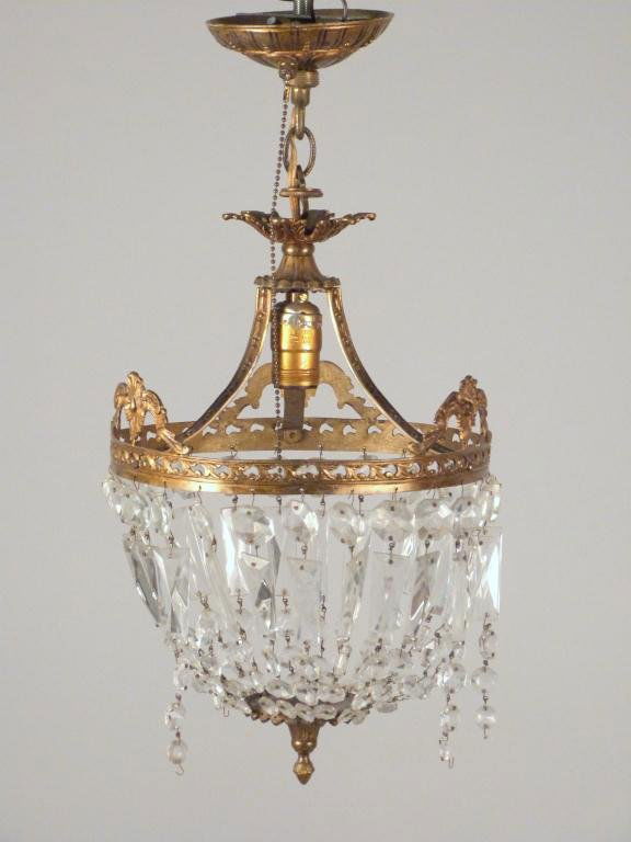 Gilt Metal and Crystal Fixture: Basket Style. 10D x 21"H"