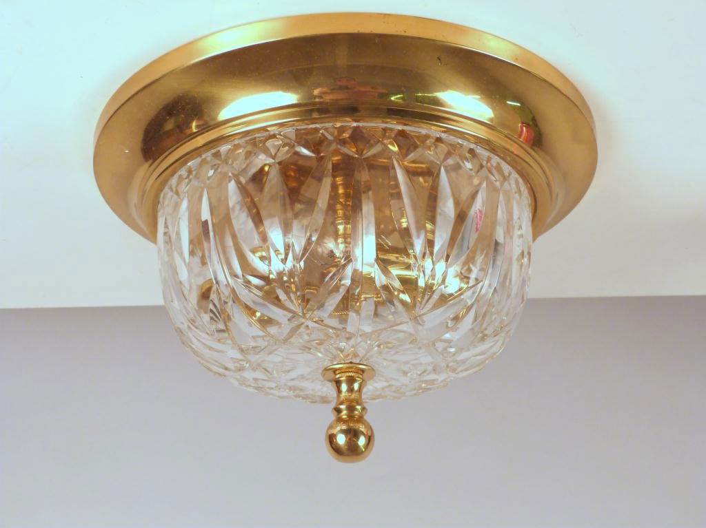 Waterford Ceiling Mount Fixture: Crystal with brass frame. 11D x 7"H"