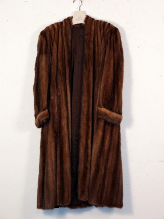 Ladies Fur Coat (Mink?): Good Condition. Stitched to Ellen. 47L"