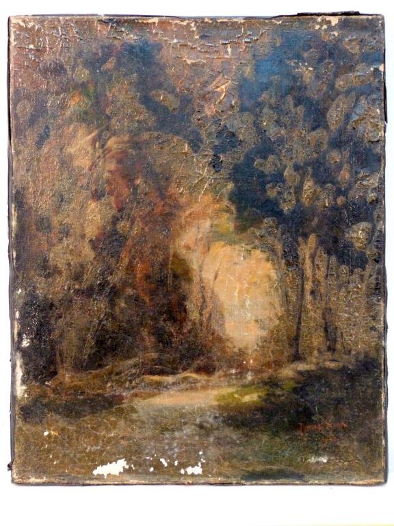 Signed Thomas S Moran - Oil on Canvas: Forest Landscape. Signed Lower Right and Dated 1902. As is.