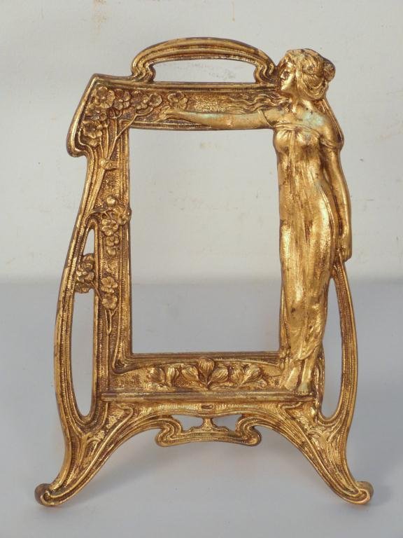 Art Nouveau Gilt Metal Table Frame: 11"H x 8"W