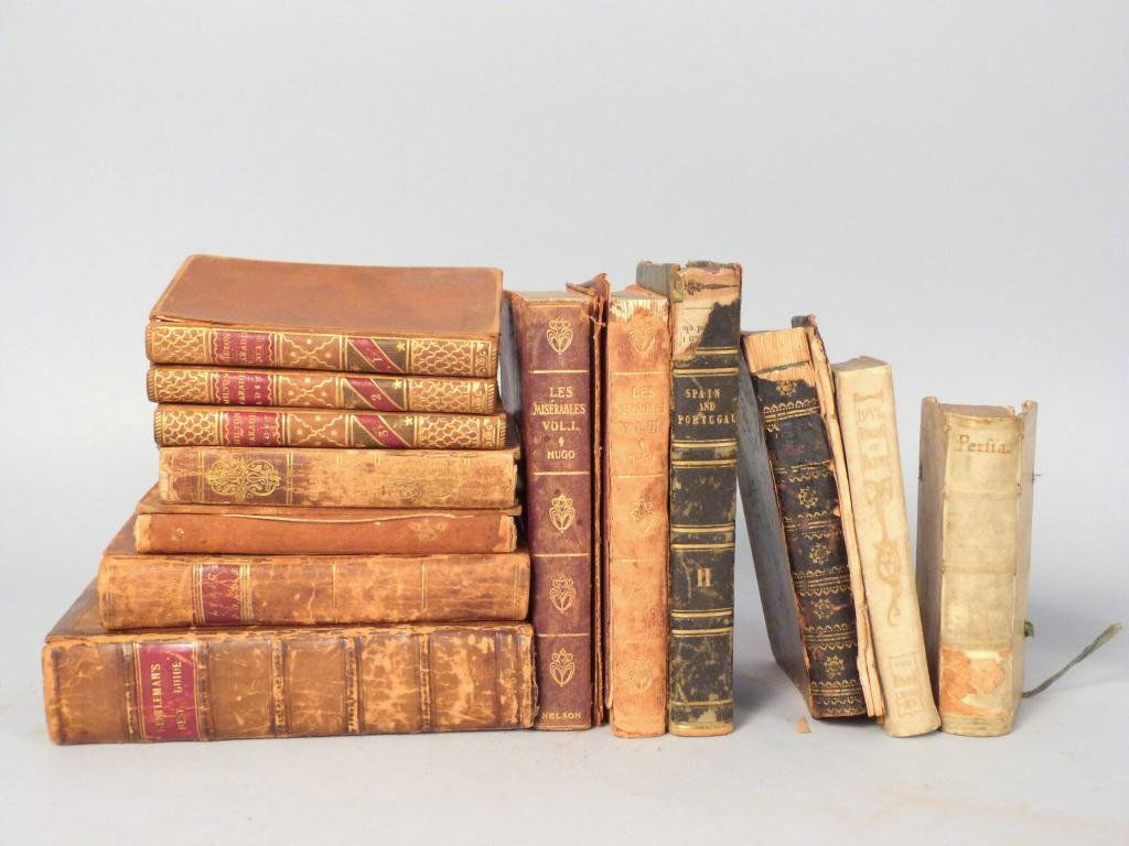 Assorted Small Leather Bound Books: Including Paradise Lost by Milton, and Les Miserables