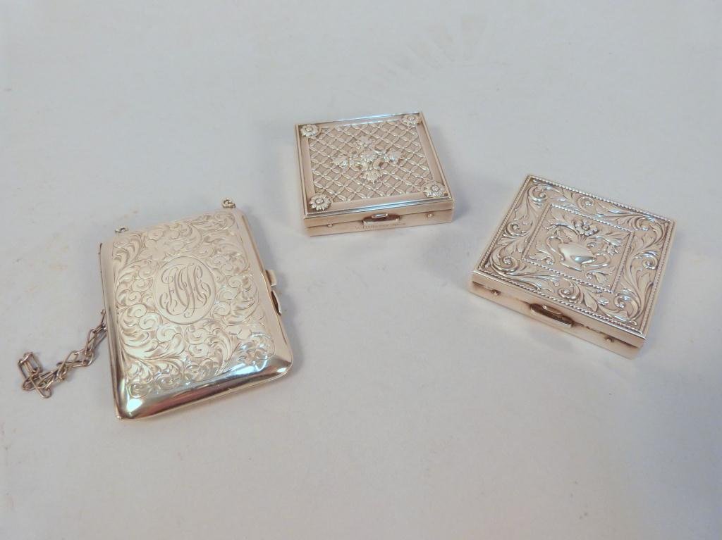 Three American Sterling Silver Compacts: The 2 squares compacts are by Volupte U.S.A.