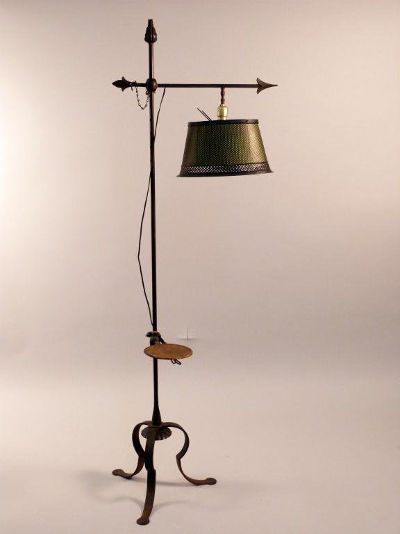 American Wrought Iron Floor Lamp: Pierced tole shade. 22 1/2W x 69 1/2"H (Kew Gardens Estate)"