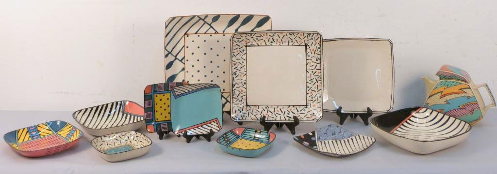 Collection of Dorothy Hafner Art Ceramic: Including Chargers, Plates, Bowls, and a Teapot. Several pieces made for Tiffany & Co.
