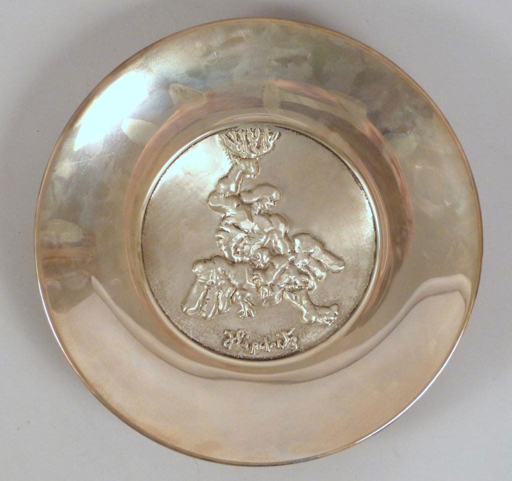 Liberty Mint Sterling Silver Plate: Mounted on bronze base. Jacques Lipchitz "The Struggle" #3 in series with certificate and case. (535 East 86 Street Estate)