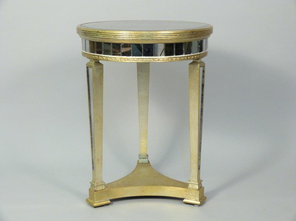 Art Deco Style Mirrored Lamp Table: Two Tier. Silvered Composition. 20"D x 27"H