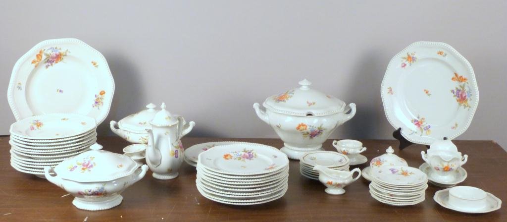 Rosenthal Bavarian Dinner Set: Floral and Beaded Pattern. Including Tourine, and Two 14 Chargers."