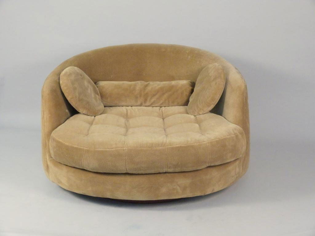 Mid-Century Thayer Coggin Lounge Chair: Slightly oval, on revolving base. 43W X 44"D X 26" tall"