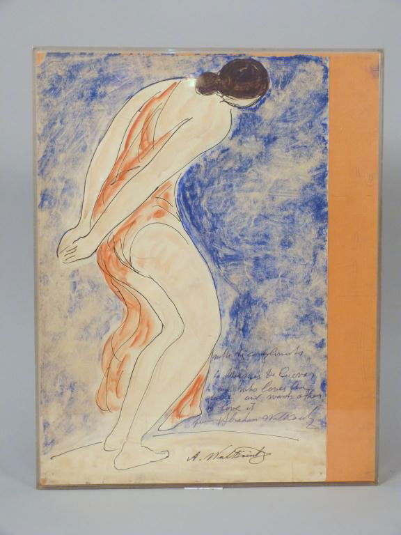 Abraham Walkowitz (1878-1965): Water Color and pencil on paper - A gift to Marquis George de Cuevas (dedicated lower right)- With my compliments to Marquis de Cuevas to one who loves the dance and wants others to love it" from Abra
