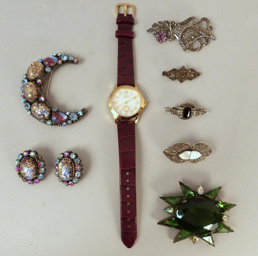 Assorted Sterling Silver Jewelry and Invicta Watch: Invicta Wristwatch, and Assorted Sterling Silver Pins, and 3 Piece Suite