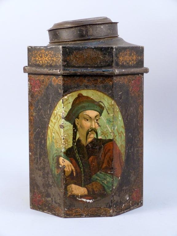 Painted Chinese Export Tole Tea Bin: 16H"