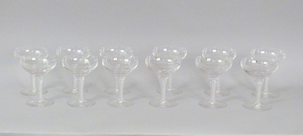 Set of 12 Stuart Crystal Champagne Glasses: Spiral Twist Posts. 5H"