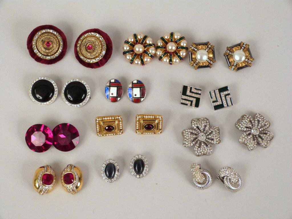 12 Pair Costume Jewelry Earrings: Including Nina Ricci, Berger, Jomaz,
