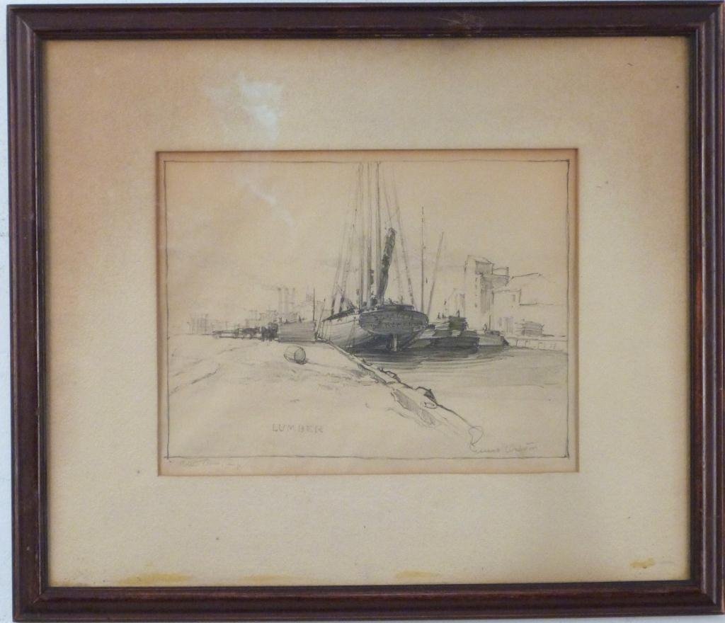 Ernest Watson - Lithograph - Ship Lumberyard: Signed and titled. 9H x 11 1/2"W (17" x 20") (535 East 86 Street Estate)"