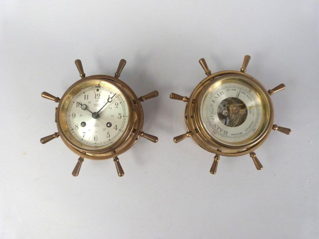 Salem & Company Nautical Clock & Barometer: Ships wheel form, Made in Germany. 5 across."