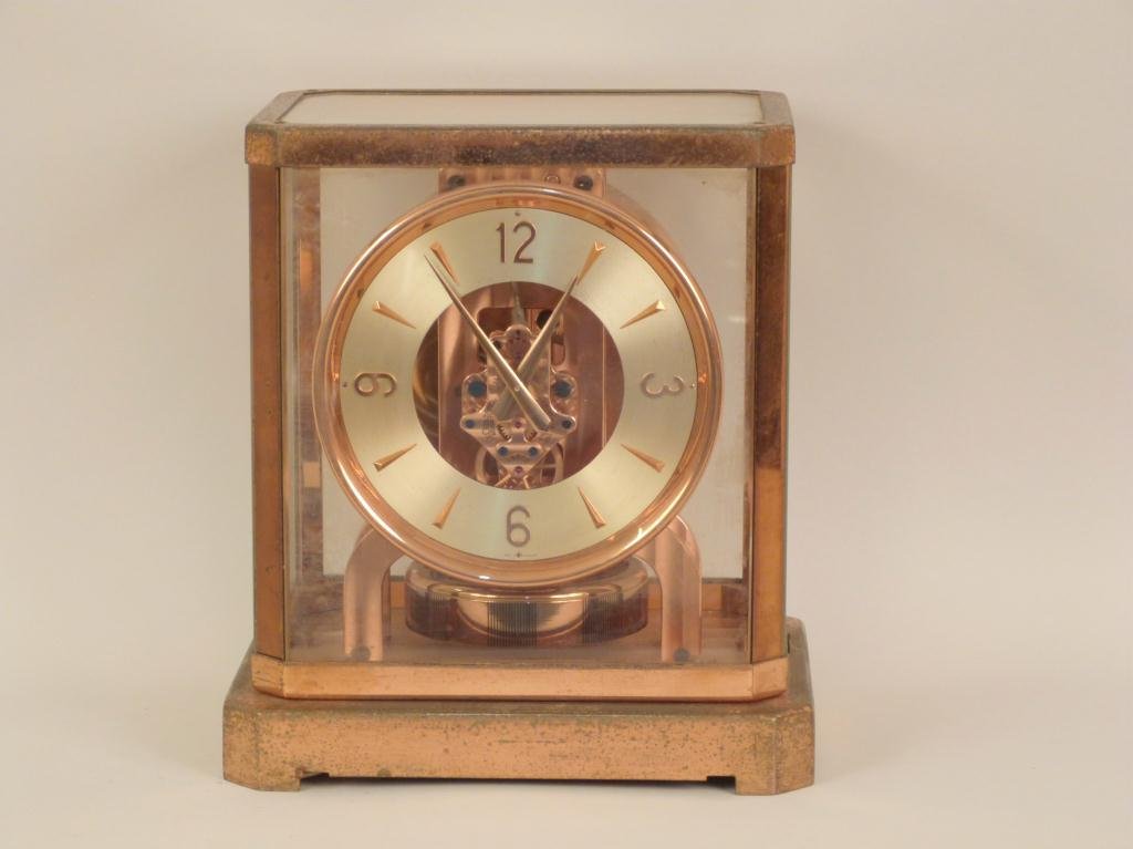 Le Coultre Coppered Atmos Clock: Coppered finish. Exterior pitting, interior good. 8 1/2W x 6 1/2"D x 9"H"