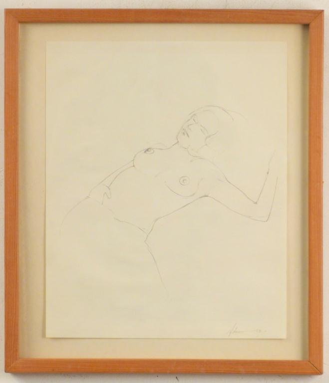 Signed Adams '82 - Drawing - Study of a Nude: Signed lower right Adams 1982. 13 1/2H x 11"W (16 1/2"H x 14 1/2"W)"