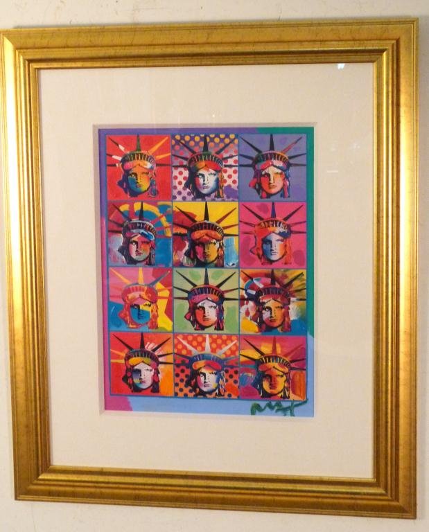 Peter Max (American b.1937)Lithograph with Acrylic: Statue of Liberty - Signed, 2001, mixed media 24 X 17 1/2" (40" X 28") Park West Gallery Certificate of Authenticity. "Liberty and Justice for All". A Corporate Long Island Collection"