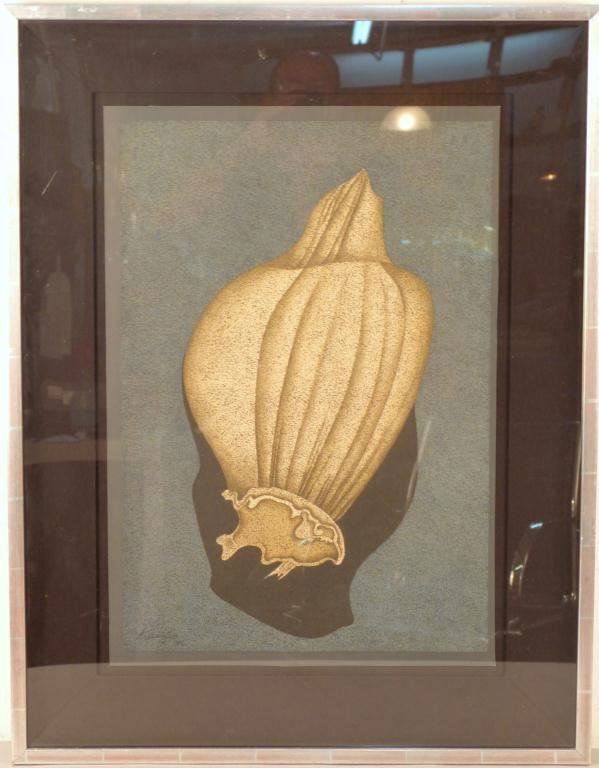 Mihail Chemiakin (Russian, b. 1943) Water Color &: Water color and ink, Garlic Clove, signed lower left and dated 1981, titled on verso, 22 X 15 1/2" (31 1/2" X 24 1/2"). Buyer from sale of June 15, forfeited this sale, never paid"