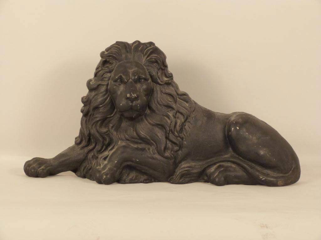 Large Cast Iron Lion: 28 W X 14" H. From a Hackensack, NJ Home. Buyer from sale of June 15, forfeited this sale, never paid"