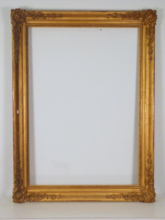 20th Century Gilt Carved and Gesso Painting Frame: Seashell mounted corners. Interior 47 X 32" (55" X 41")"