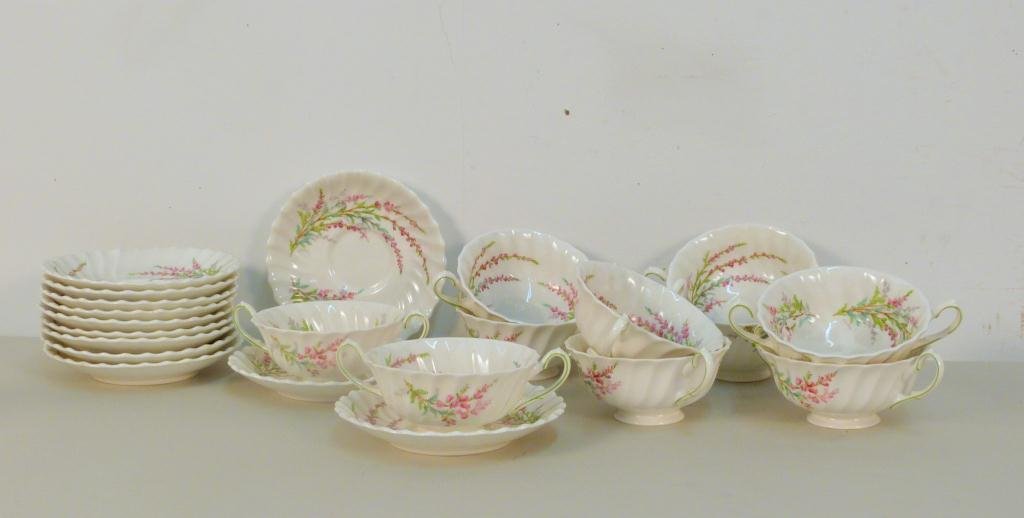 Royal Dalton Bullion Cup & Saucer Set: Bell Heather pattern. 10 cups and saucers. (535 East 86 Street Estate)