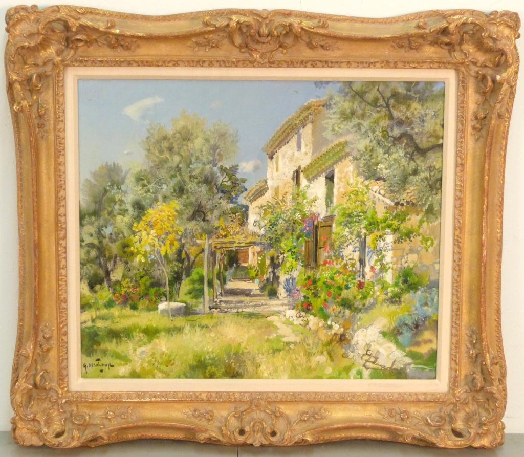 Gabriel Deschamps (b. 1912) - Oil on Canvas: Garden scene. Signed lower left. 18 X 22" ( 26" X 30") (a Park Avenue residence)"