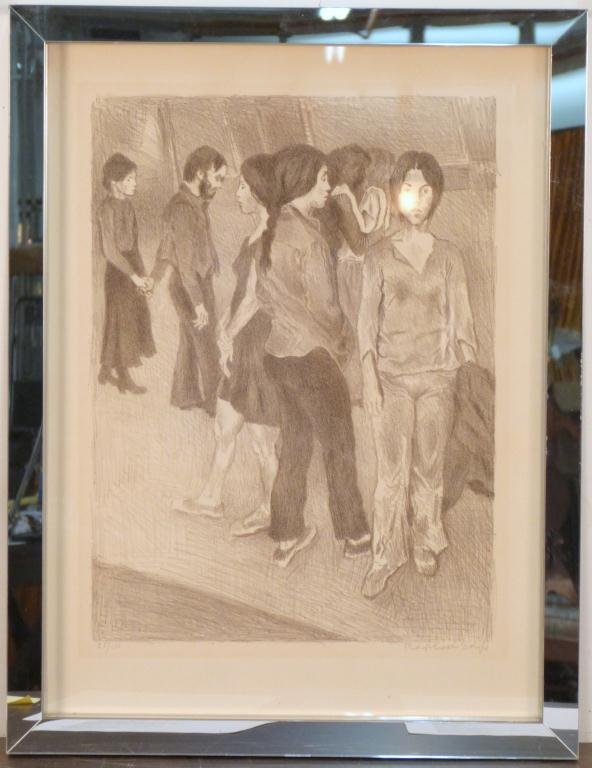 Raphael Soyer (American) - Lithograph: Figural study. Sepia color paper. Signed and numbered 25/150. Mirrored plexiglass frame. 20 X 15" (26" X 20")"
