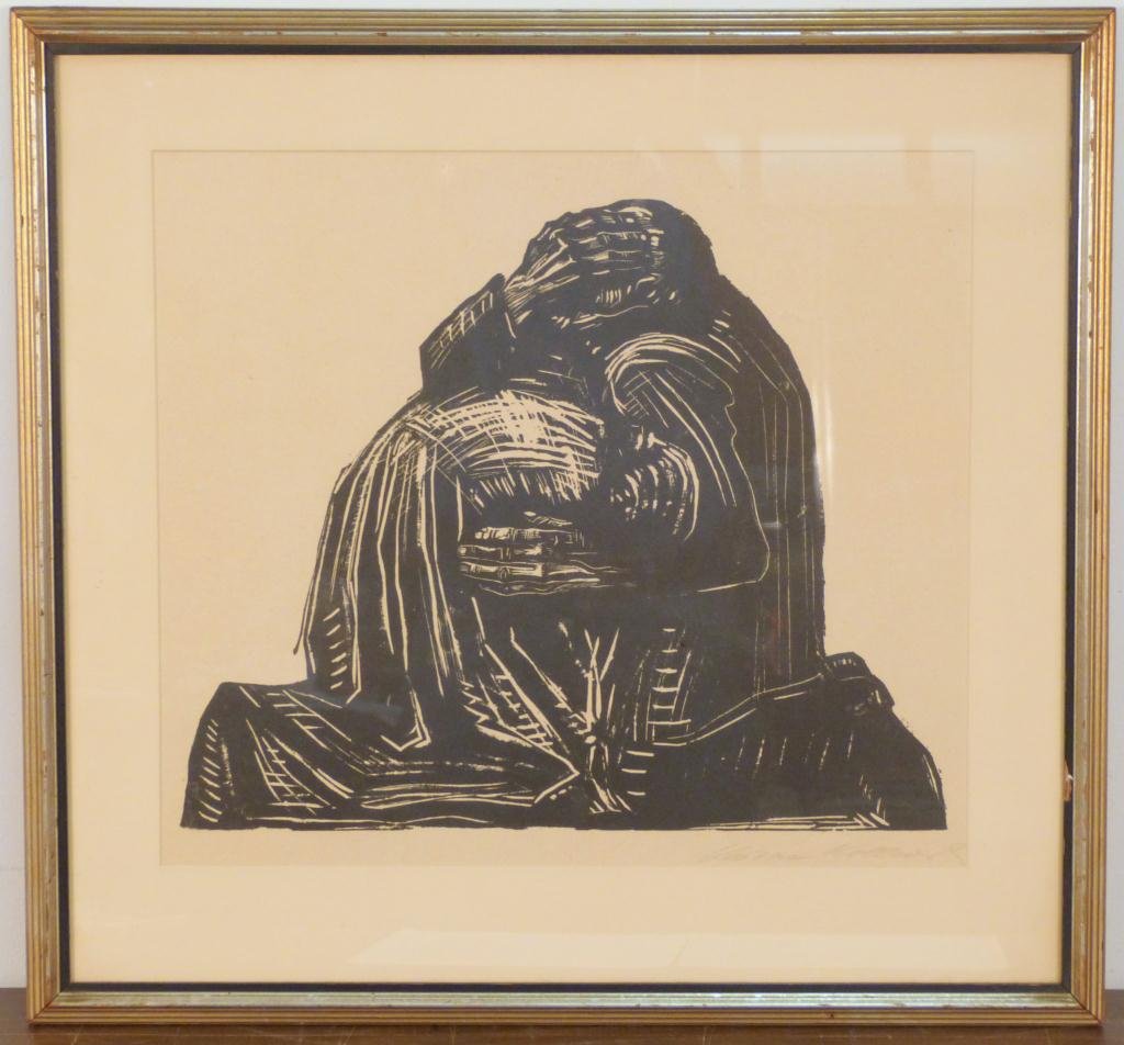Kathe Kollwitz (German, 1867–1945) - Wood Cut: Figural study. Pencil signed lower right. 15 1/4 X 17 1/2" (22" X 24")"