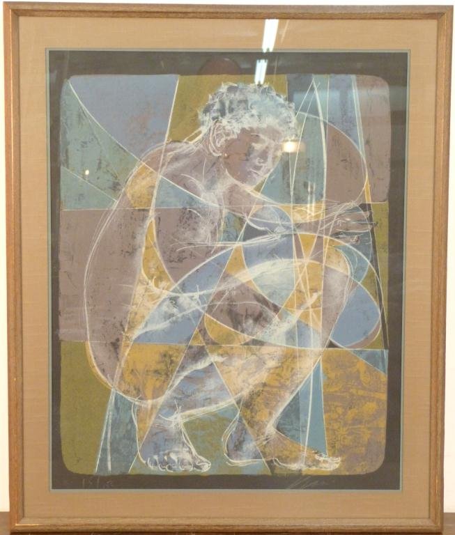 Hans Erni (Swiss b. 1911) - Lithograph: on black paper. Classical male figure. Signed lower right, numbered 15/150. 25 1/4 X 20 1/2" (30 1/2" X 25 1/2")"