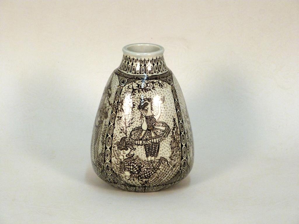 Bjorn Wiinblad Danish Vase: Decorated porcelain. Hairline crack only in base, 6 1/2 H. (Estate of Dr. David Becker)