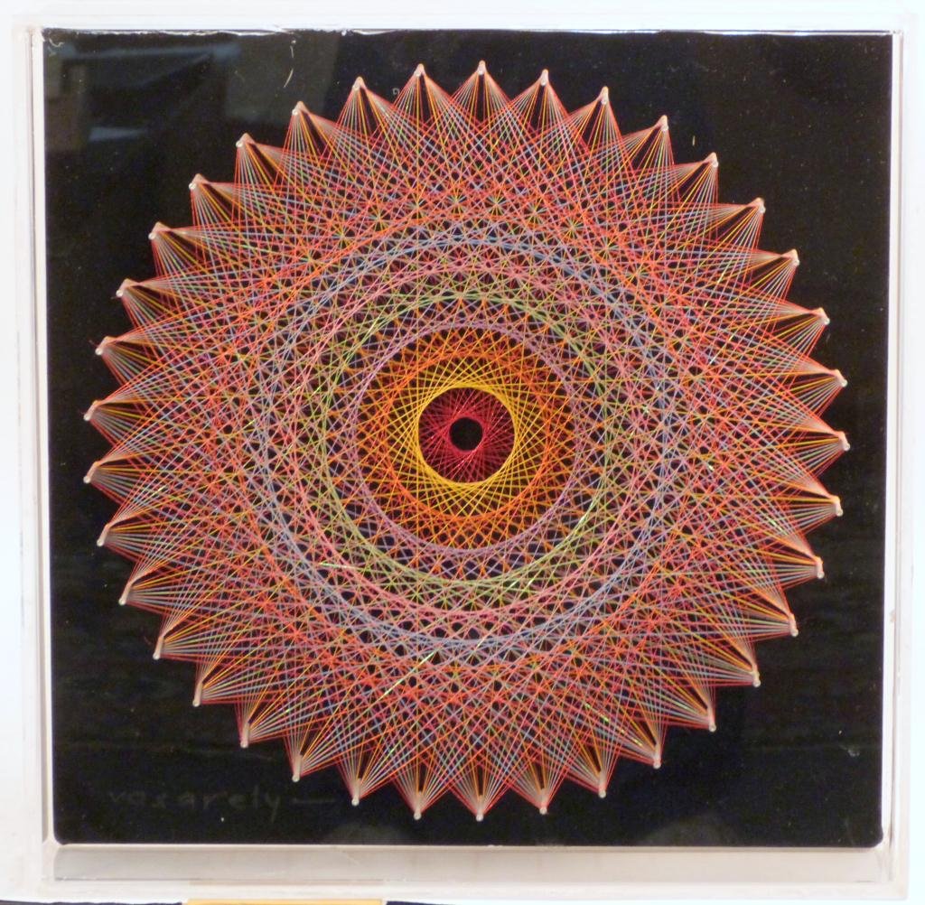 Victor Vasarely - 3D String and Nail: Title: Composition #43" c. 1979. Lucite frame, 19" Sq. X 4"D."