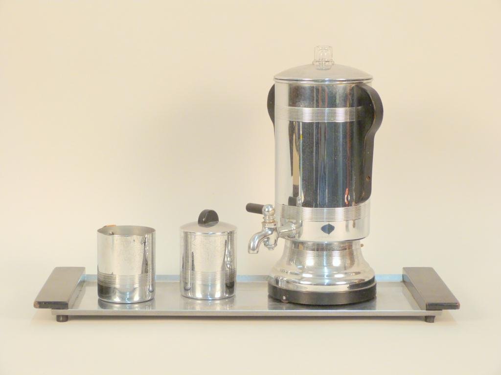 Art Deco Style 4- Piece Coffee Set: Ebonized wood. By Manning Bowman, Meriden, CT.