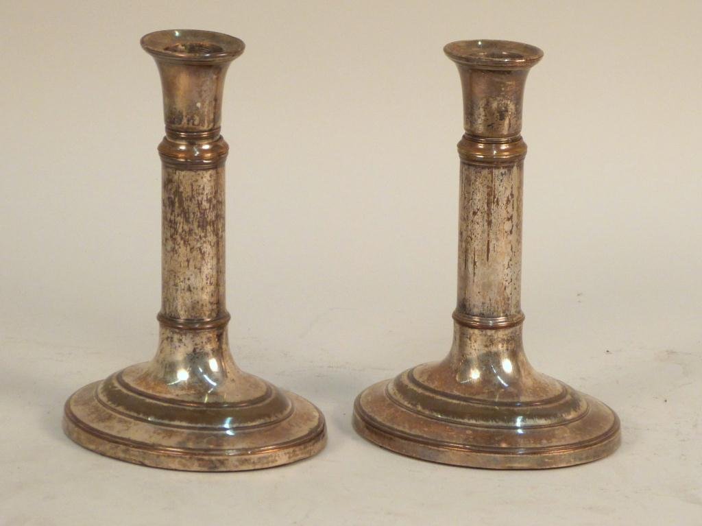 Pair Sheffield Pushup Candlesticks: Oval base.