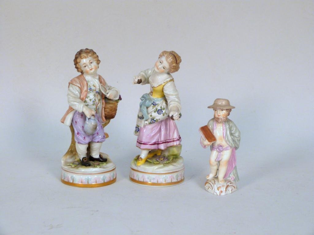 Three German Porcelain Figures: Pair Dresden and single figurine KPM. 6 H"