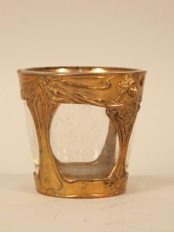 German Art Nouveau Silver Cup: 800 silver with glass liner, 3 1/2 T x 3 1/4 W, 3 troy oz."