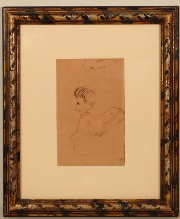 Jules Pascin (French, 1885-1930): Watercolor, man carrying coffin, pencil signed lower middle, 12 H x 8" W (24 1/2" x 21")."