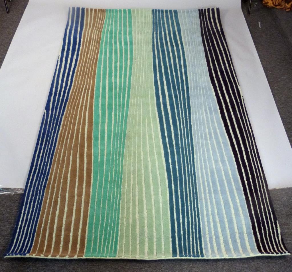 David Shaw Nicholls Pile Rug 6' x 9': 'Riley Rhythm Surf pattern. Greens, blues, brown, black."