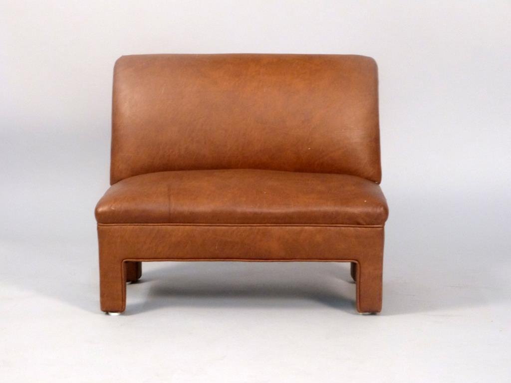 Child's Armless Bench: With brown vinyl upholstery, 25 W x 16" D x 21" H."