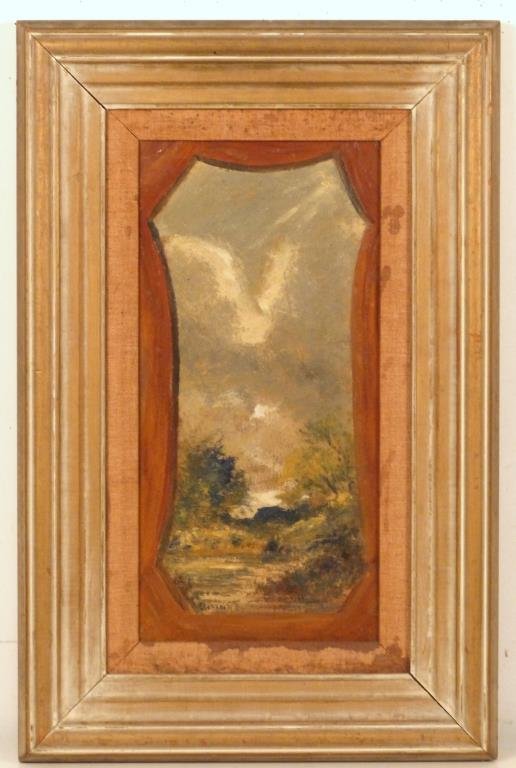Louis Michel Eilshemius (American, 1864-1941): Oil on board, Gray Clouds, 17 1/4 H x 8 3/4" W (25" x 16")."
