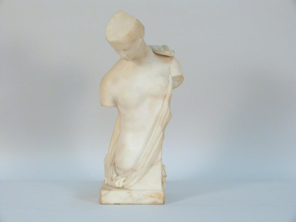 Italian Style Marble Sculpture: Neoclassical nude female, with drapery, provenance: Tepper Galleries, 14" H, chipped.