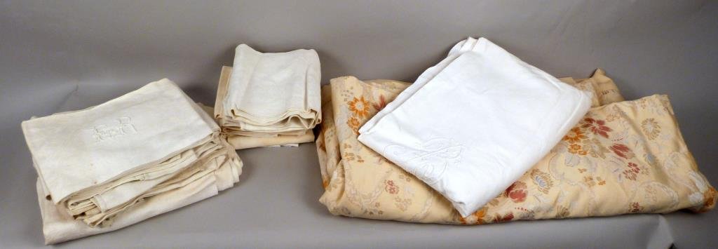 Lot of Assorted Table Linens: Napkins, table clothes, etc., many monogrammed.