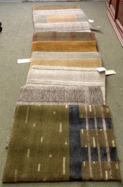 10 David Shaw Nicholls Small Rugs 2' x 2' ***: Blue, ocher, cream, brown, gray, each approximately 2' x 2'. *** New pictures ***