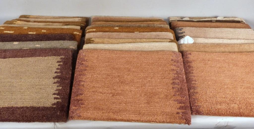 25+ David Shaw Nicholls Pile Rug Samples: Cream,blue, green, brown, gray, each approximately 18" x 12"