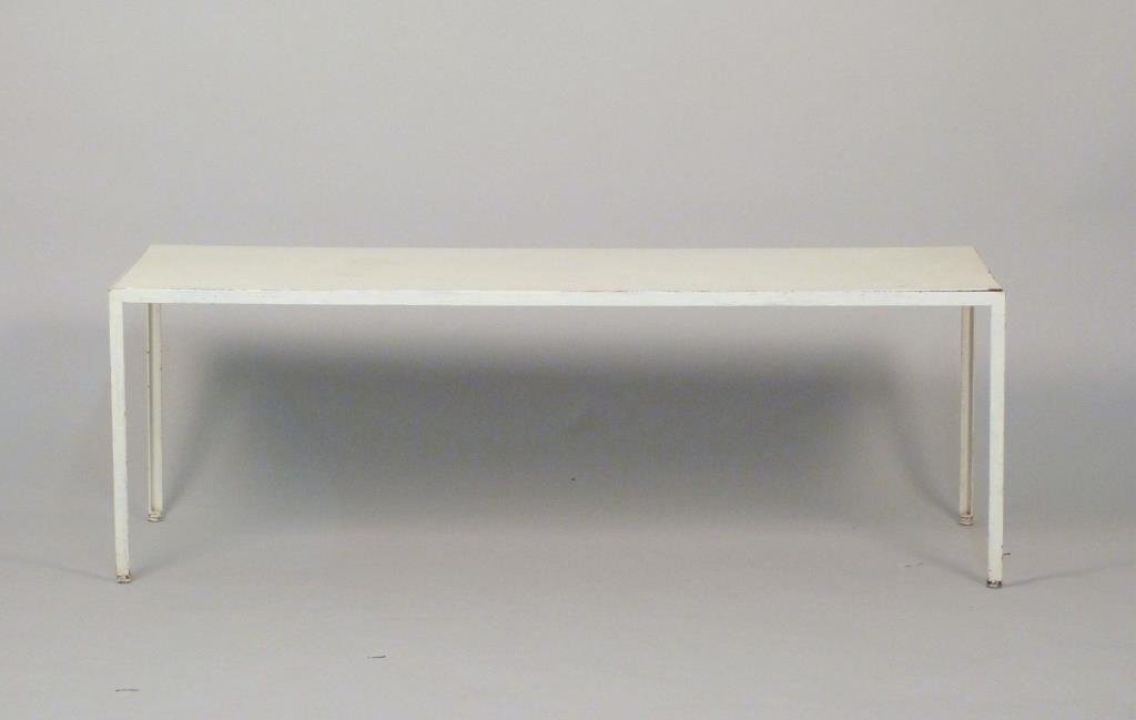George Nelson for Herman Miller Coffee Table: Angle iron frame, in need of restoration, 48" w x 17" D x 16 1/2" H. Bearing label.