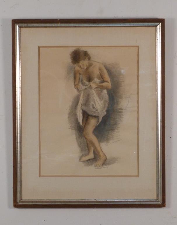 Raphael Soyer (American, 1899 - 1987): Mixed media on paper, Study of a Young Woman, 18" h x 14"w (27" x 22")